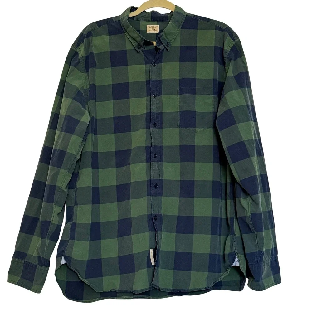 J.Crew Buffalo Check Button Down Shirt XL Green Blue Plaid‎